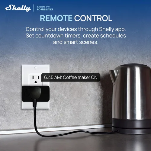 Vista 6 de Shelly Enchufe inteligente UL, WiFi, Bluetooth, Zigbee, salida de materia con medición de energía, funciona con HomeKit, Google Home, Alexa, Home