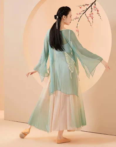 Vista 2 de Angcoco Top de gasa de mariposa bordada tradicional china para mujer + falda con vuelo de 720