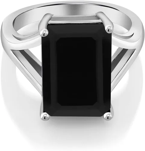 Vista 3 de Gem Stone King Anillo de compromiso solitario con piedra preciosa de corte esmeralda de 0.551 x 0.394 in para mujer, plata de ley 925, anillo