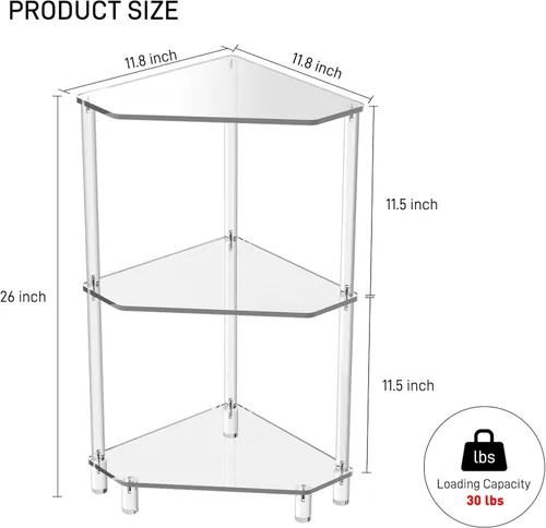 Vista 3 de Eglaf - Mesa auxiliar de esquina de acrílico, mesa auxiliar triangular de 3 niveles Small Clear Side Table for Living Room, Bedroom, Bathroom