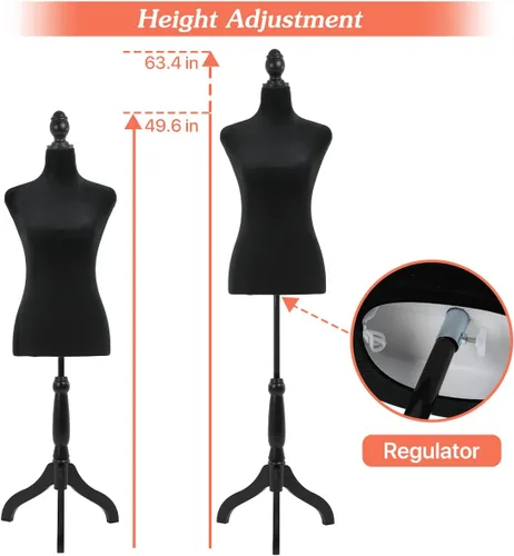 Vista 4 de Torso de maniquí femenino, soporte de maniquí con forma de vestido, cuerpo de maniquí ajustable de altura de 49.6 a 63.4 pulgadas, cuerpo de espuma
