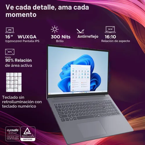 Vista 3 de Lenovo Laptop de 16" Bussiness, Intel i7-13620H, RAM DDR5 de 16 GB, SSD