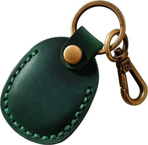 Vista 26 de Llavero de Airtag de cuero genuino, llavero portátil de Air tag con anillos para llaves, funda de cobertura oculta completa compatible con Airtag