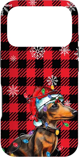 Vista 30 de iPhone 16 Dachshund Christmas Phone Case Red Plaid Pattern Christmas Lights Case