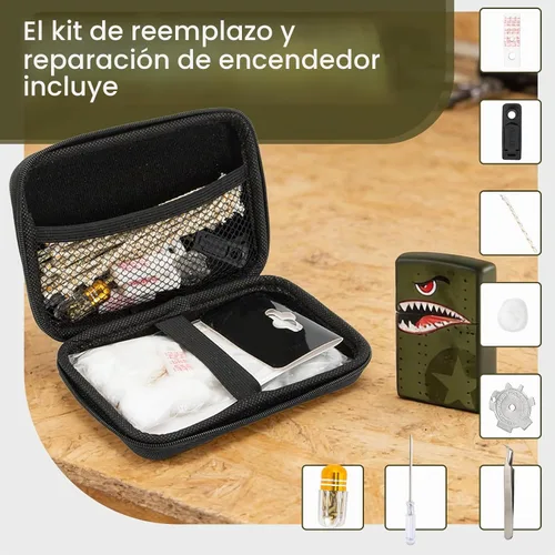 Vista 6 de Kit de reparación compatible con Zippo, piezas de repuesto incluye algodón, pedernal, mecha, almohadilla, herramienta compatible con accesorios Zippo