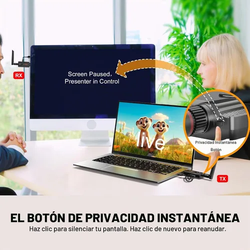 Vista 3 de Transmisor y receptor HDMI inalámbrico, kit extensor de 1 a 2, 656 pies de largo alcance, estable 1080P, 5 GHz 0.05 s con botón de privacidad, Plug
