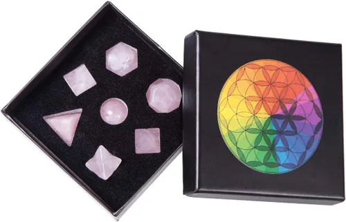 Vista 7 de mookaitedecor Juego de geometría sagrada de 7 chakras de cristal platónico, piedras pulidas pulidas con estrella Merkaba para curación y meditación