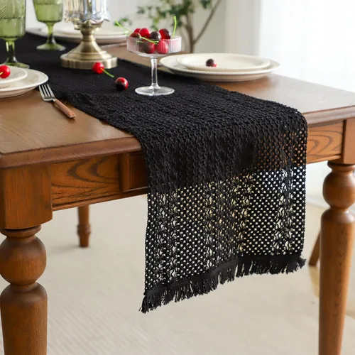 Vista 17 de Simple&Opulence - Camino de mesa de macramé estilo bohemio - 12 x 60 pulgadas, camino de mesa de algodón estilo granja con bordes trenzados