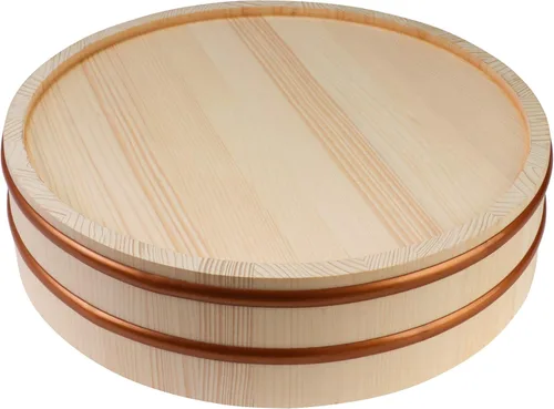 Vista 3 de Kichgather Tazón de arroz de madera para sushi con tapa Hangiri Sushi Oke Sushi Arroz Mezclador (10.6 pulgadas con tapa)