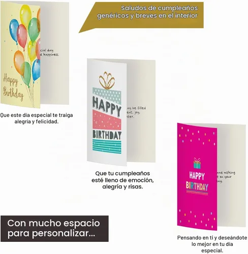 Vista 3 de Dessie 30 tarjetas únicas de feliz cumpleaños 5x7 - Tarjetas de cumpleaños a granel con lámina dorada con mensaje en el interior. 32 sobres blancos