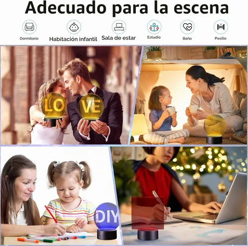Vista 6 de Honoson 4 Piezas Bases de Lámpara LED Nocturna 3D con 4 Piezas Láminas de Acrílico Transparente Control Remoto Cable USB Ajustable 16 Colores 4