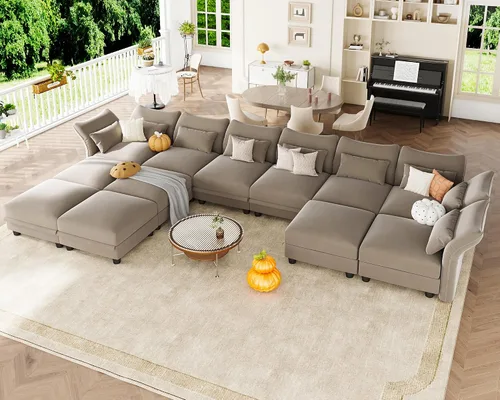 Vista 18 de LLappuil Sofá modular de terciopelo en forma de L con almacenamiento, sofá moderno de 5 plazas de 127.8 pulgadas con diván, sofás reclinables de Azul
