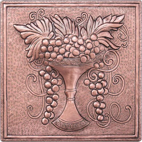 Vista 8 de Protector contra salpicaduras de cocina, vides de uva en un plato de cobre, panel de cobre personalizado, azulejos de cobre hechos a mano, Marrón