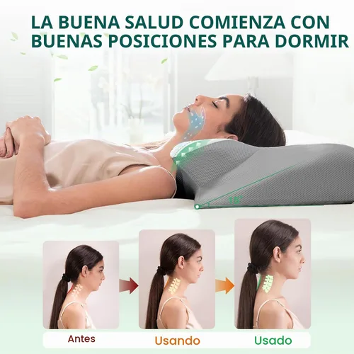 Vista 3 de Almohada cervical de espuma viscoelástica, almohada ergonómica 2 en 1 de apoyo para el cuello con reposabrazos y orificio para las orejas, almohada