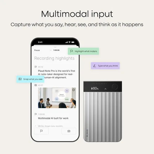 Vista 3 de Plaud Grabadora de voz Note Pro AI Transcribir y resumir para llamadas de Plateado
