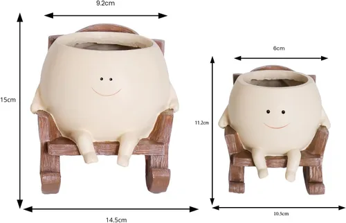 Vista 2 de NINIPAPA Lindas Macetas de Plantas con Cara Sonriente, Maceta Divertida para Flores, Maceta de Mecedora con Cara Grande para Plantas