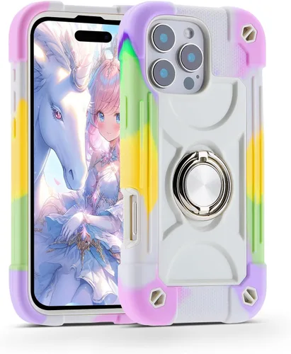 Vista 94 de MARKILL Funda compatible con iPhone 14 Pro de 6.1 pulgadas con soporte de anillo integrado, protección contra caídas de grado militar, carcasa Palta
