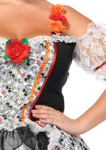 Vista 3 de Leg Avenue Disfraz de calavera de azúcar del Día de los Muertos para mujer