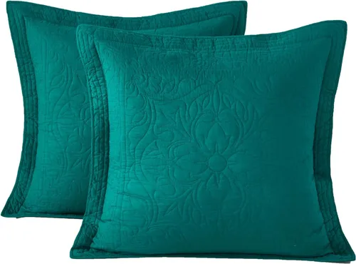 Vista 28 de WINLIFE Funda de almohada acolchada 100% algodón con estampado floral tamaño estándar (azul bebé)