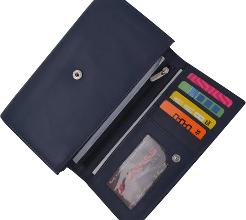 Vista 4 de Cartera de cuero real con bloqueo RFID para mujer, cartera de chequera para mujer