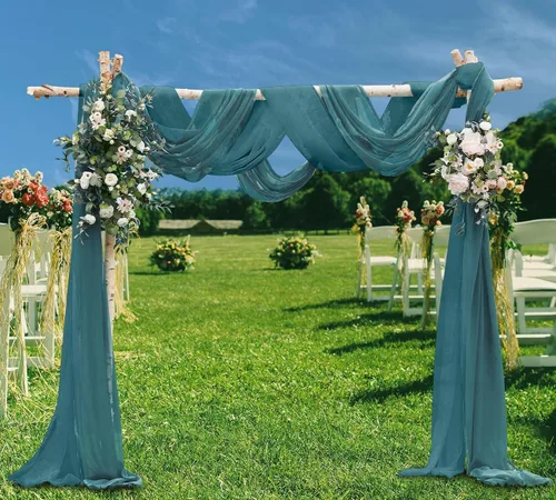 Vista 33 de Warm Home Designs Paquete de Tela para Arco de Boda Tiene 2 Scarves de 216 Pulgadas (18 Pies) en Tela Azul Marino y Blanco para Ceremonia de Boda