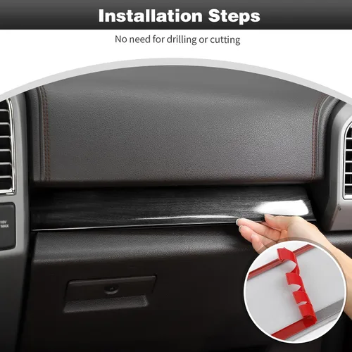 Vista 4 de CheroCar Para F150 - Panel de cubierta de consola central, accesorios de decoración para Ford F150 2015-2020, grano de madera negra..