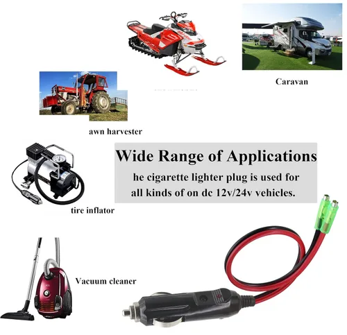 Vista 7 de Enchufe macho para encendedor de cigarrillos de 16 AWG, cable de 12 V, enchufe macho con conductores, fusible de 10 A, cable de enchufe macho