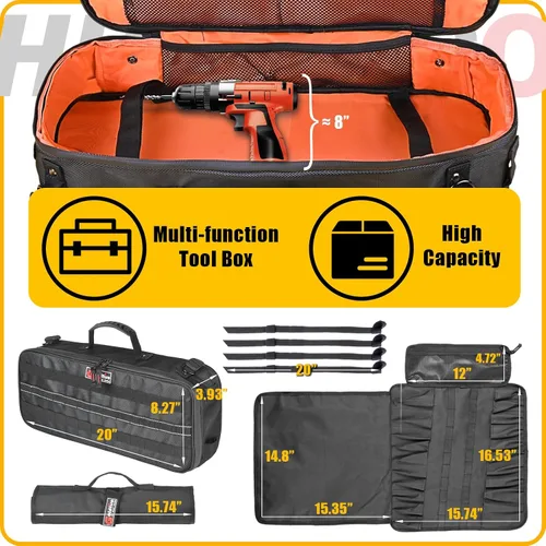 Vista 3 de Bolsa organizadora de herramientas de gran capacidad de 20 pulgadas con tira reflectante compatible con UTV, ATV, Polaris Can am Accesorios