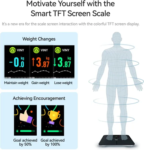 Vista 3 de Báscula inteligente, báscula de grasa corporal de alta precisión con pantalla LCD TFT, báscula de baño para peso corporal, báscula de peso digital