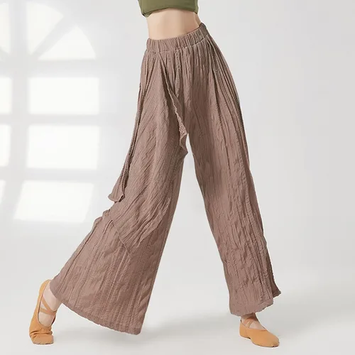 Vista 5 de Mnyycxen Womens Cozy Pants Fashion Ruched High Waist Trousers Side Graphic Twill Pants Casual Wide Leg Flowy Yoga Pant