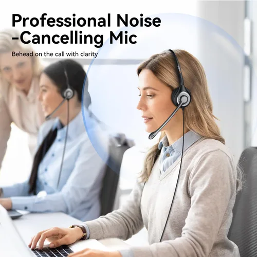 Vista 2 de Auriculares con micrófono, auriculares USB con micrófono para PC, auriculares de computadora con micrófono de cancelación de ruido con función
