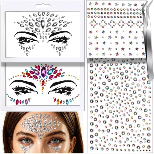Vista 9 de Teenitor Gemas Faciales Perlas para el Cabello Diamantes de Imitación para Maquillaje Festival Joyas Faciales Joyas para el Cabello, 1300PCS