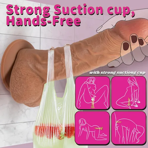 Vista 2 de Consolador grande realista de silicona suave, consolador realista de estimulación del punto G del pene con ventosa para mujeres, juguetes anales