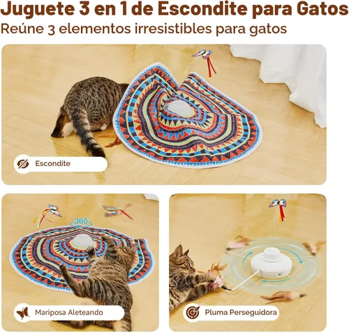 Vista 2 de Potaroma Juguetes para gatos recargables, escondite 3 en 1, diversión interactiva automática, mariposa aleteante, pluma móvil, varita para gatito