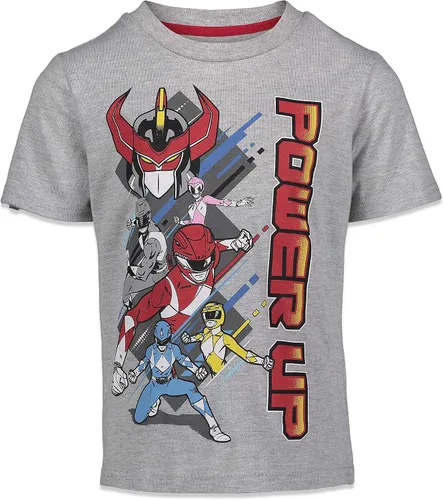 Vista 3 de Power Rangers Pink Ranger - Paquete de 2 camisetas para niños pequeños y grandes Dorado metálico plateado