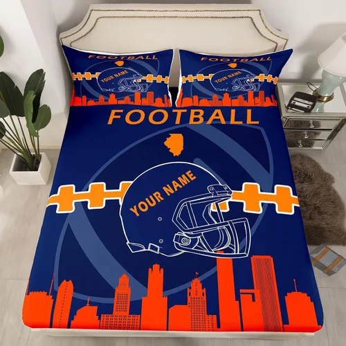 Vista 9 de Erosebridal Juego de sábanas bajeras personalizadas de fútbol americano para niños y niñas, juego de cama de jugadores de fútbol, juego de ropa