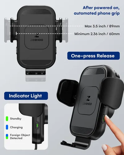 Vista 9 de ZeeHoo Cargador inalámbrico para automóvil, carga rápida de 15 W, soporte de teléfono de auto con sujeción automática, cargador de teléfono celular