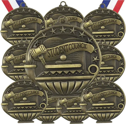 Vista 11 de Express Medals Pack of 10 (or More) Engraved Scholastic Academic Award Medals with RWB Neck Ribbons