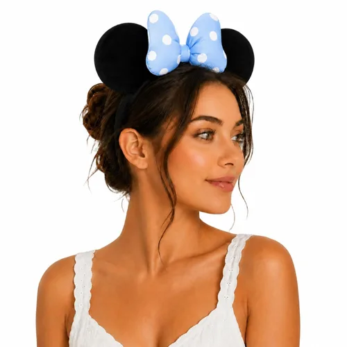 Vista 9 de Diadema de terciopelo con orejas de ratón con lazo de algodón 3D, banda para el pelo de moda para mujeres y niñas (algodón 3D rosa)