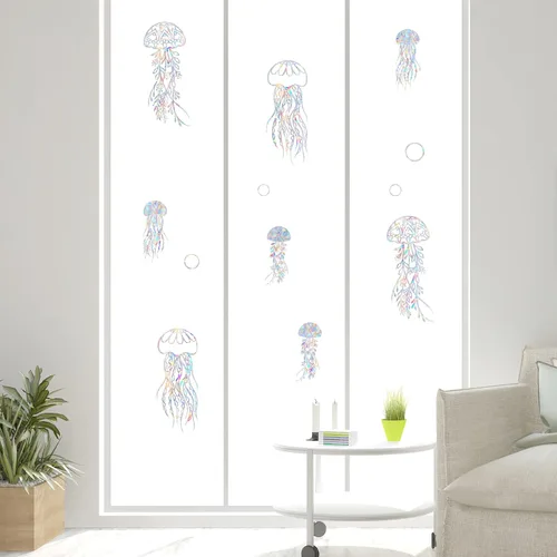 Vista 4 de 8 calcomanías de ventana de medusas para ataques de pájaros, se adhiere anticolisión para salvar pájaros, vinilo no adhesivo, adhesivo de arco iris