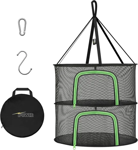 Vista 10 de iPower Red de secado plegable de malla para hierbas de 2 pies y 6 capas con cremalleras, anillo resistente para plantas hidropónicas, bolsa