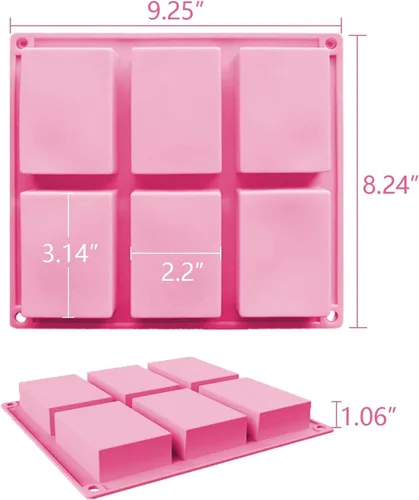 Vista 2 de Paquete de 3 moldes de silicona para jabón, molde para hacer flores de 6 cavidades, incluye suministros de forma rectangular, perfectos para jabones