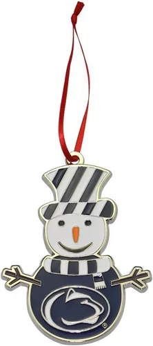 Vista 2 de BYU Cougars (Brigham Young University) Adorno de Navidad de metal con muñeco de nieve