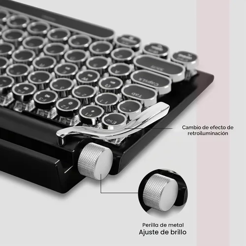 Vista 3 de Teclado mecánico retro estilo máquina de escribir Adventurers con luz LED trasera 83 teclas Bluetooth 5.0 eje azul, adecuado para computadoras