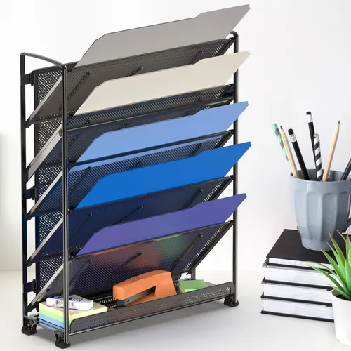 Vista 3 de Simple Houseware Organizador de documentos y cartas para montar en pared, de 6 niveles, negro