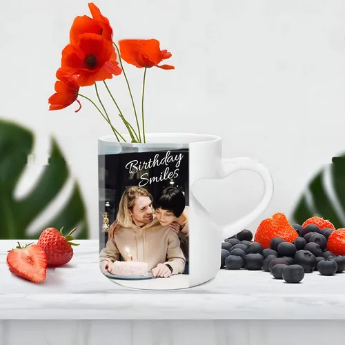 Vista 4 de Tazas personalizadas de porcelana con texto e imagen para parejas (corazón regular)