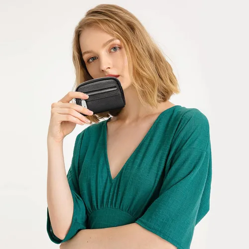 Vista 6 de SENDEFN Monedero para mujer de cuero con doble cremallera alrededor de bolsa pequeña, Negro -, 5256