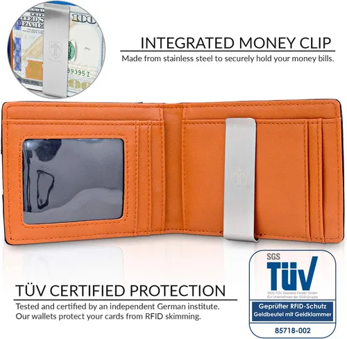 Vista 3 de TRAVANDO - Cartera delgada para hombres con clip de dinero y bloqueador de lector RFID Seattle mini de plegado doble