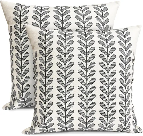 Vista 18 de Juego de 2 fundas de almohada decorativas negras boho 16x16 pulgadas, fundas de almohada de lino modernas estilo bohemia campestre para exteriores