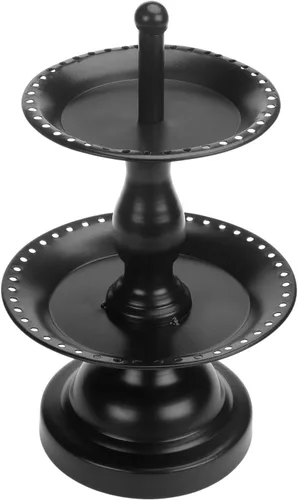 Vista 6 de MyGift Organizador de almacenamiento de aretes, árbol de joyería de metal, collar y colgante de pulsera, con bandeja de anillos de madera, soporte